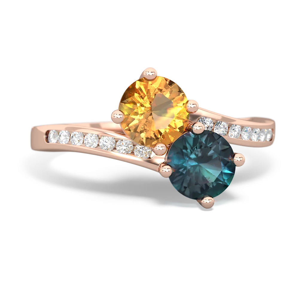 Citrine Channel Set Two Stone 14K Rose Gold ring R5303