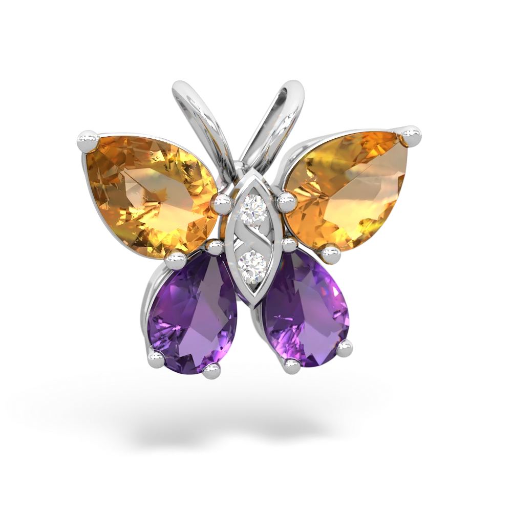 Citrine Butterfly 14K White Gold pendant P2215