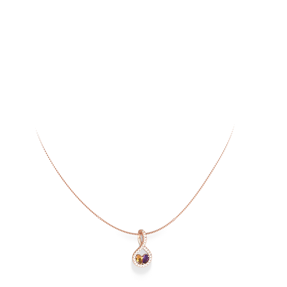 Citrine Pave Twist 'One Heart' 14K Rose Gold pendant P5360