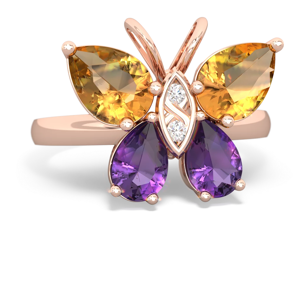 Citrine Butterfly 14K Rose Gold ring R2215