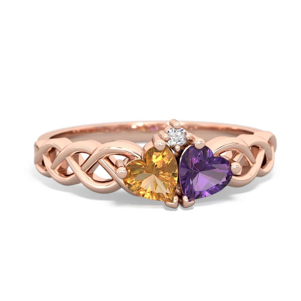 Citrine Heart To Heart Braid 14K Rose Gold ring R5870