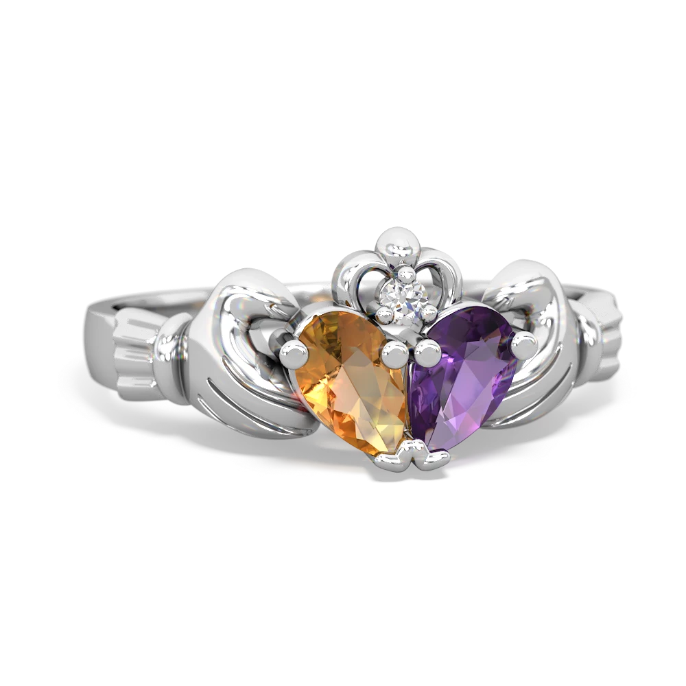 Citrine 'Our Heart' Claddagh 14K White Gold ring R2388