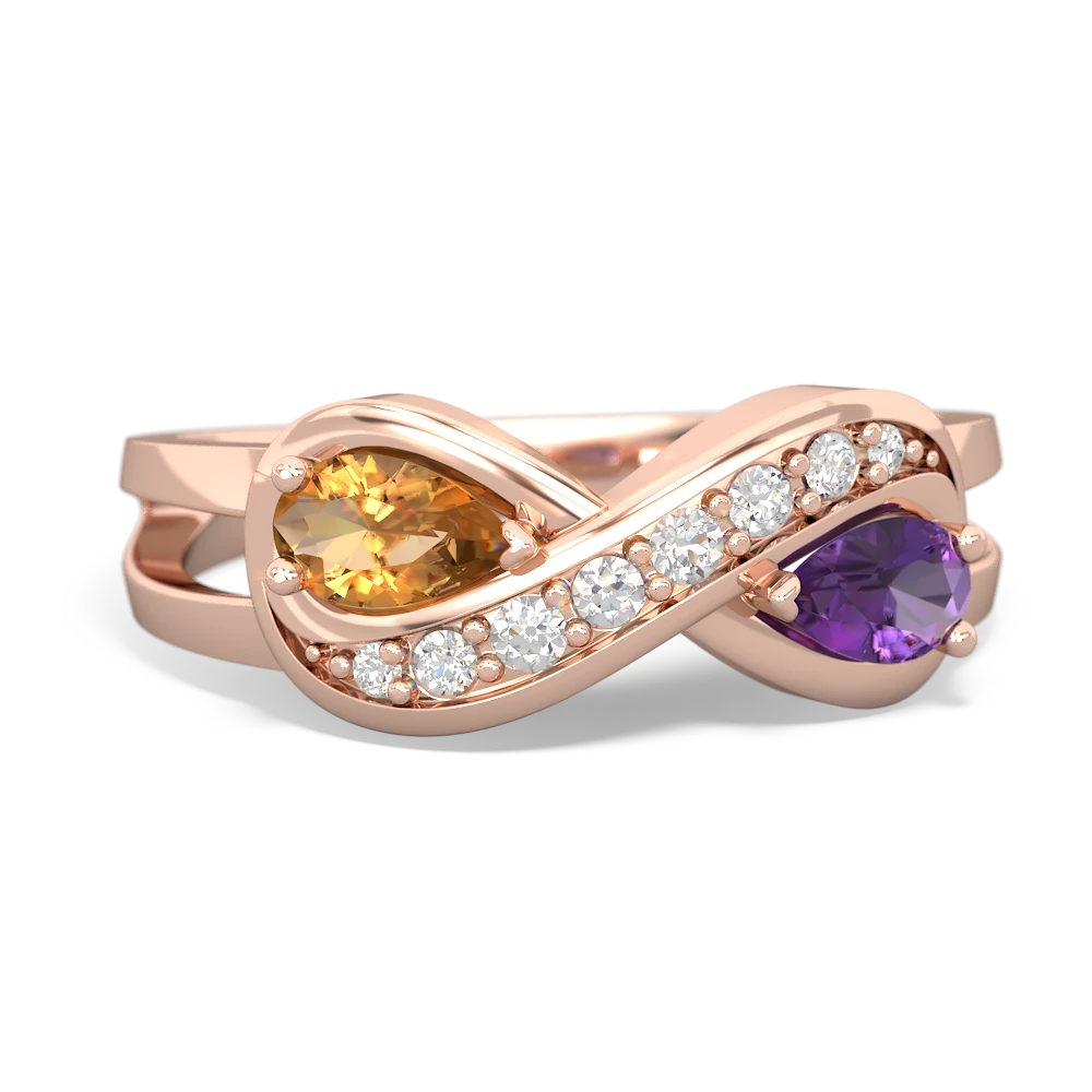 Citrine Diamond Infinity 14K Rose Gold ring R5390