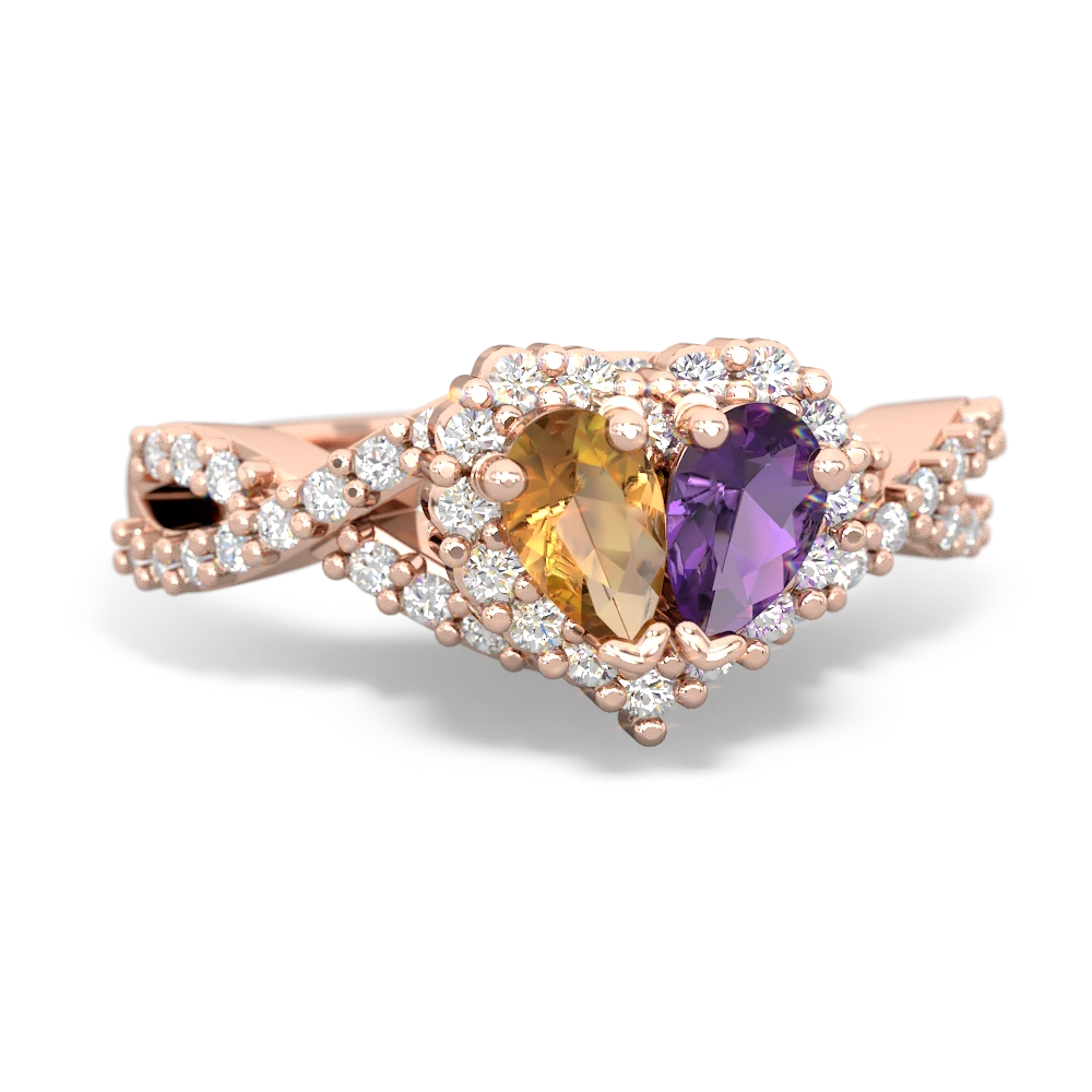 Citrine Diamond Twist 'One Heart' 14K Rose Gold ring R2640HRT