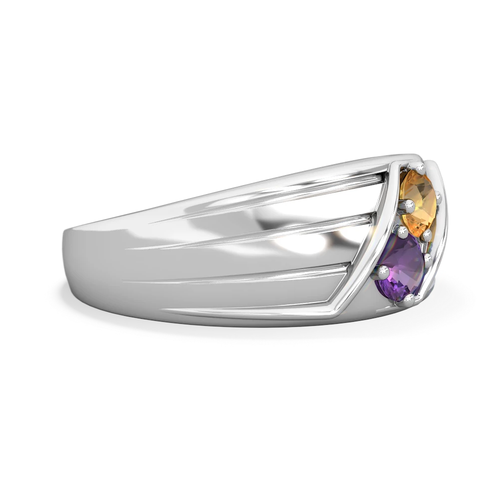 Citrine Men's Streamline 14K White Gold ring R0460