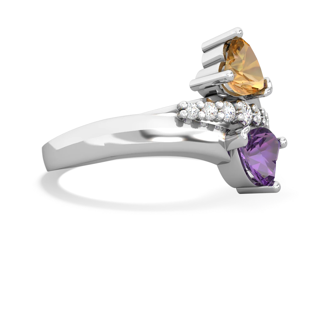 Citrine Heart To Heart 14K White Gold ring R2064