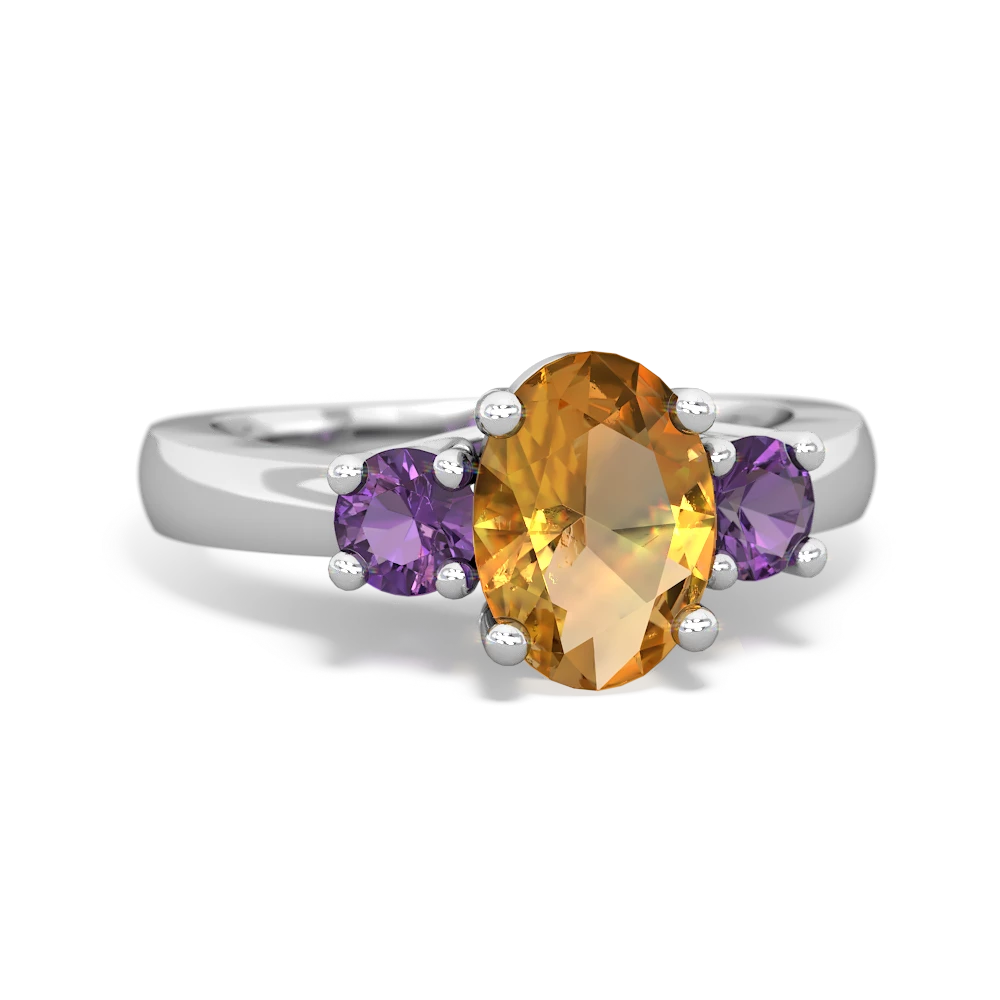 Citrine Three Stone Oval Trellis 14K White Gold ring R4024