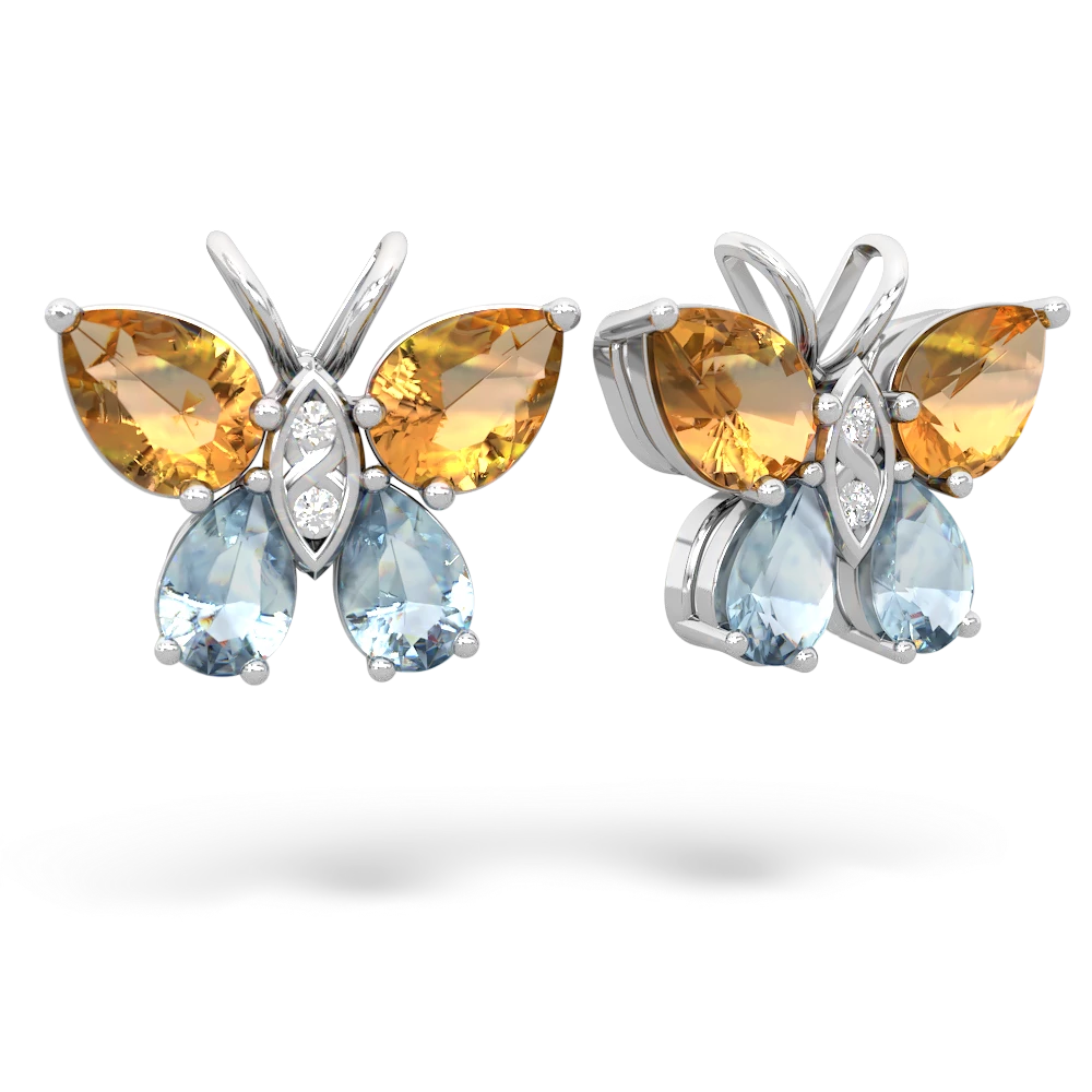 Citrine Butterfly 14K White Gold earrings E2215