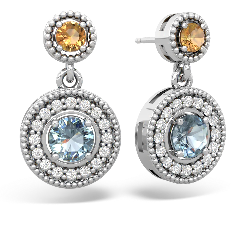 Citrine Halo Dangle 14K White Gold earrings E5319