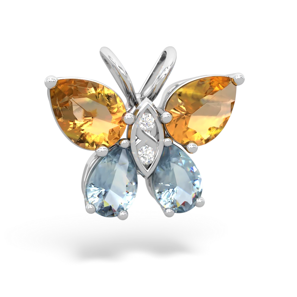 Citrine Butterfly 14K White Gold pendant P2215