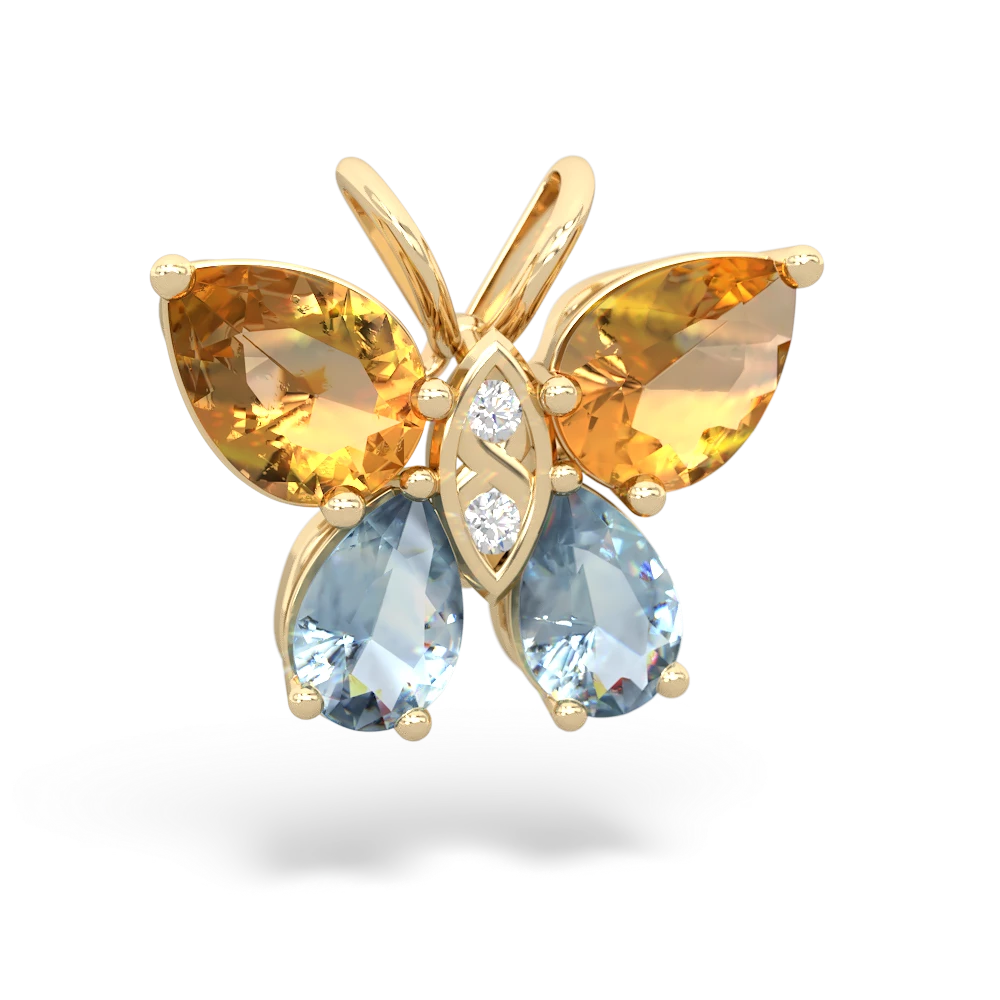 Citrine Butterfly 14K Yellow Gold pendant P2215