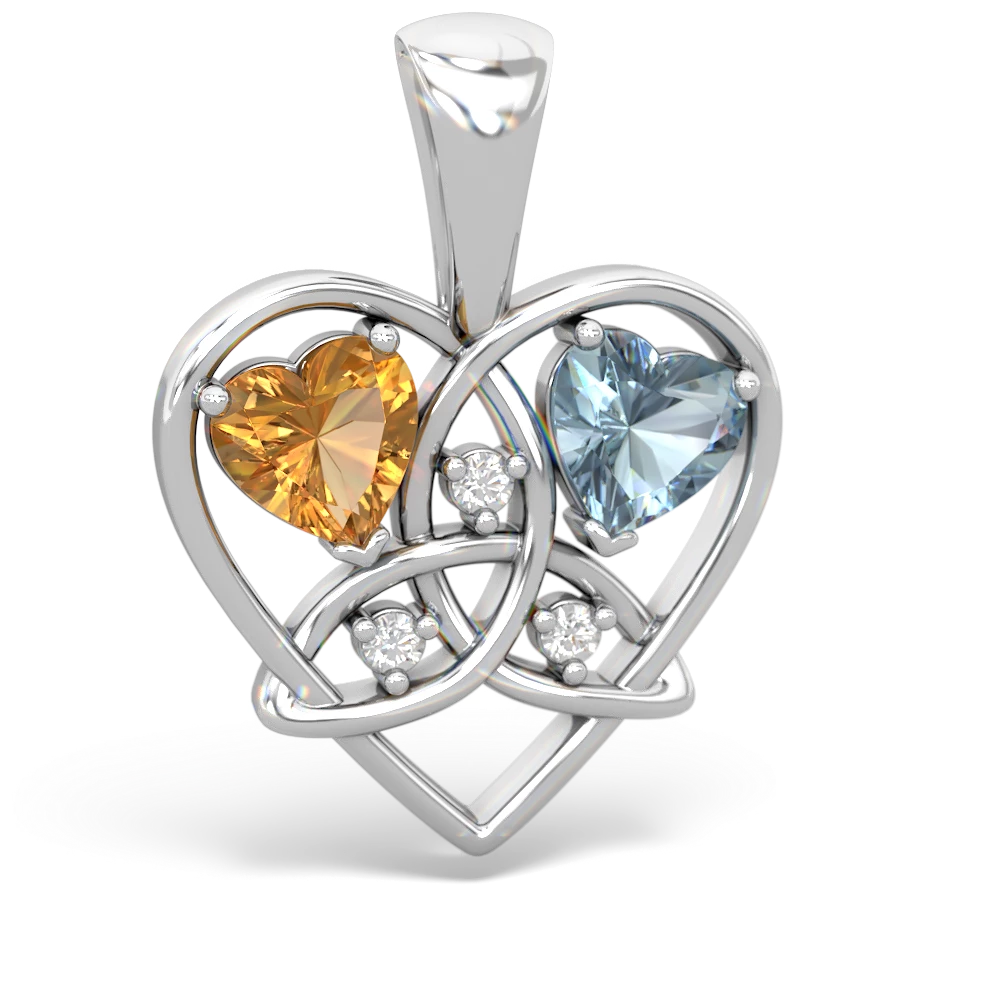 Citrine Celtic Trinity Heart 14K White Gold pendant P5331