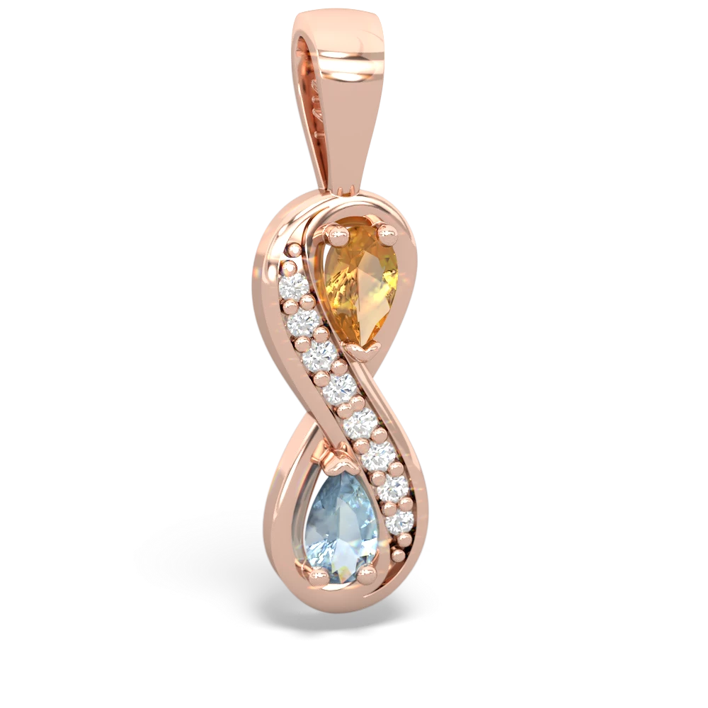 Citrine Diamond Infinity 14K Rose Gold pendant P5390