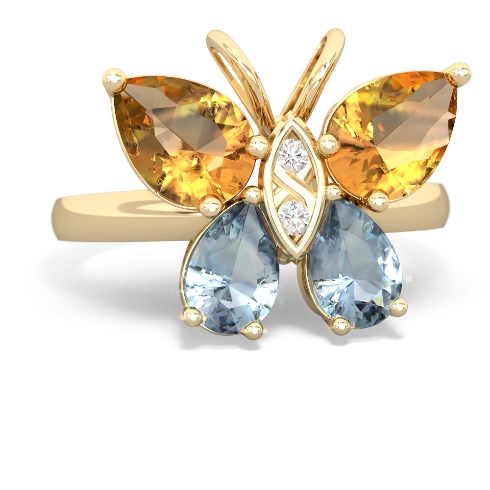 Citrine Butterfly 14K Yellow Gold ring R2215