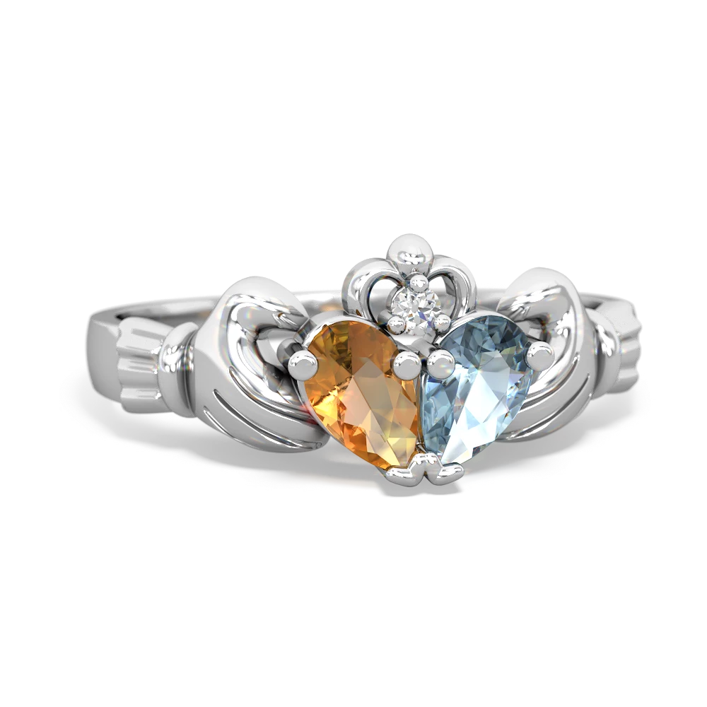 Citrine 'Our Heart' Claddagh 14K White Gold ring R2388