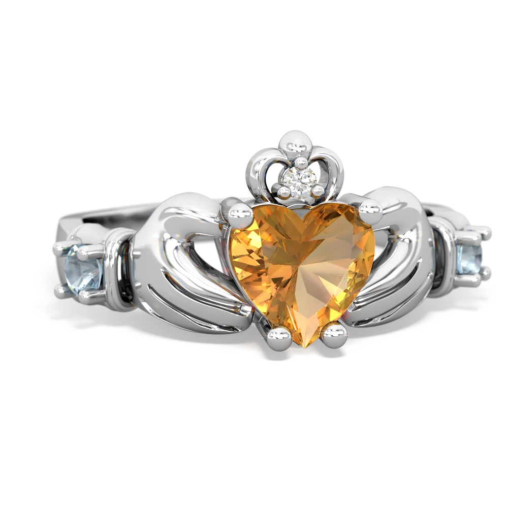 Citrine Claddagh Keepsake 14K White Gold ring R5245