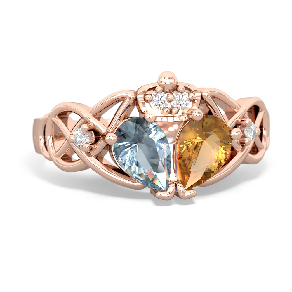 Citrine 'One Heart' Celtic Knot Claddagh 14K Rose Gold ring R5322