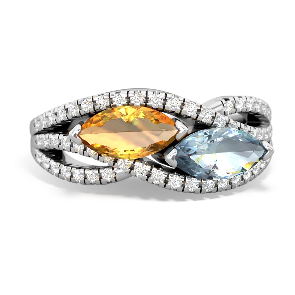 Citrine Diamond Rivers 14K White Gold ring R3070