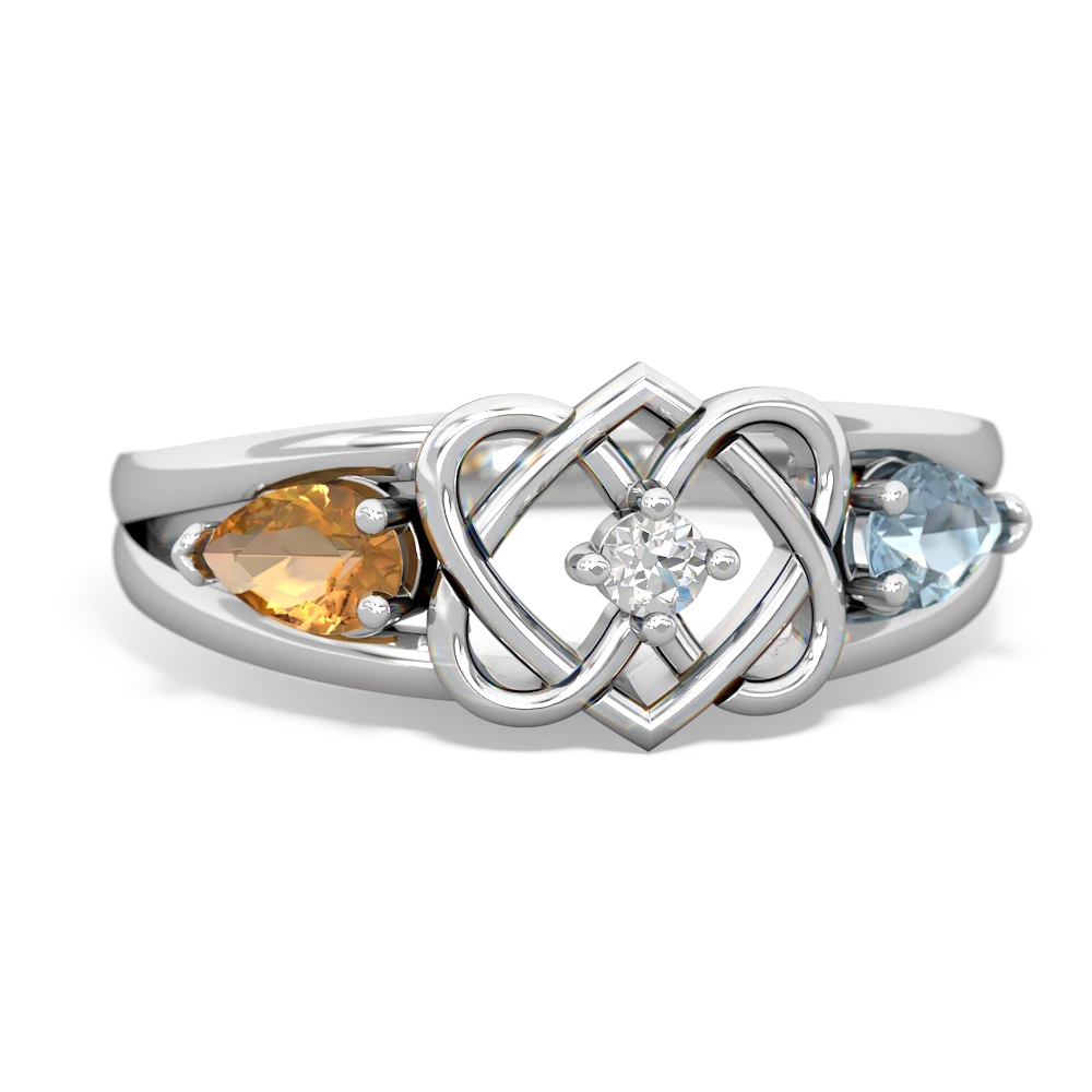 Citrine Hearts Intertwined 14K White Gold ring R5880