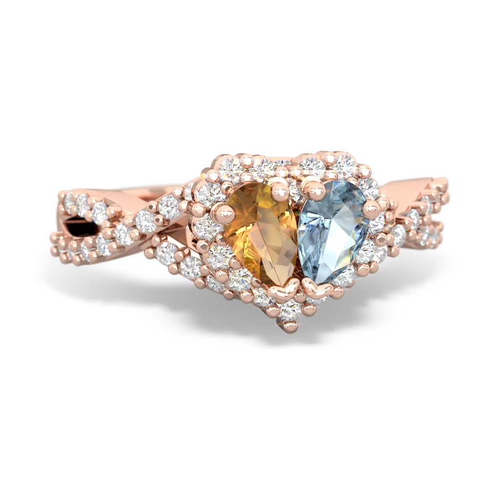 Citrine Diamond Twist 'One Heart' 14K Rose Gold ring R2640HRT