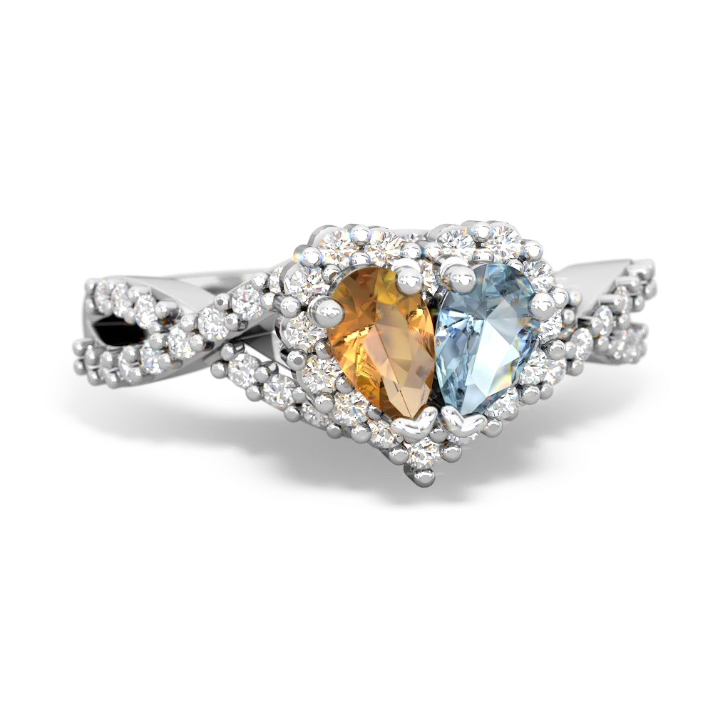 Citrine Diamond Twist 'One Heart' 14K White Gold ring R2640HRT