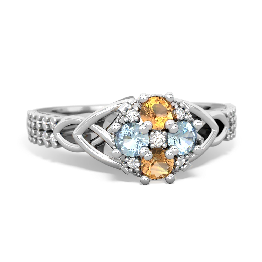 Citrine Celtic Knot Cluster Engagement 14K White Gold ring R26443RD