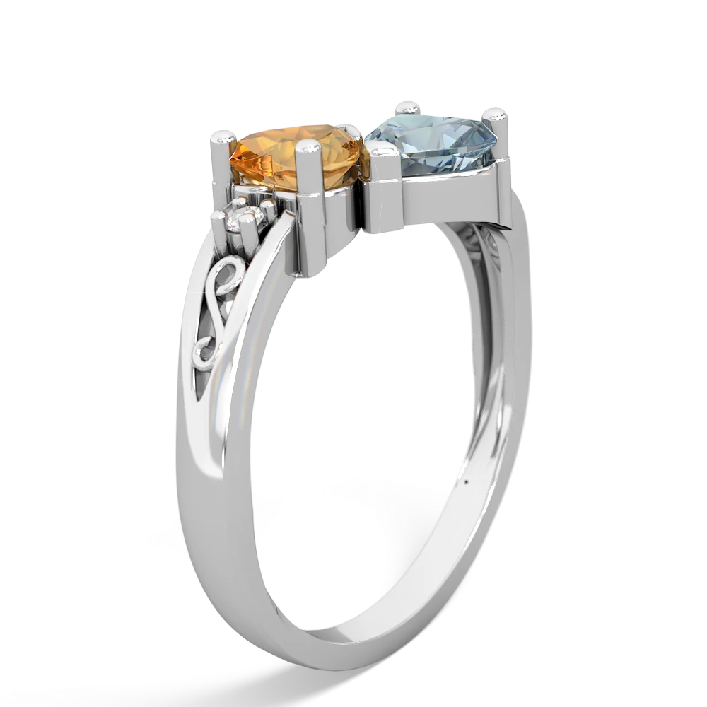 Citrine Snuggling Hearts 14K White Gold ring R2178