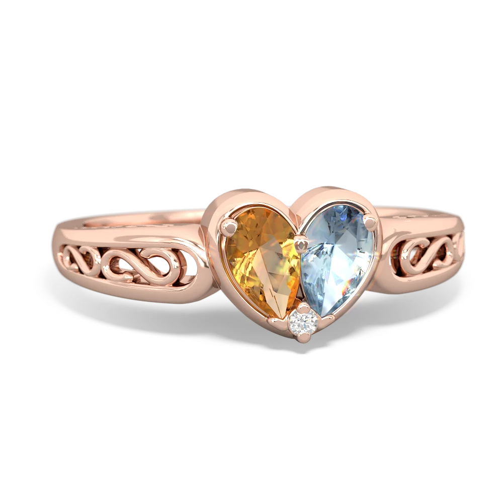 Citrine Filligree 'One Heart' 14K Rose Gold ring R5070