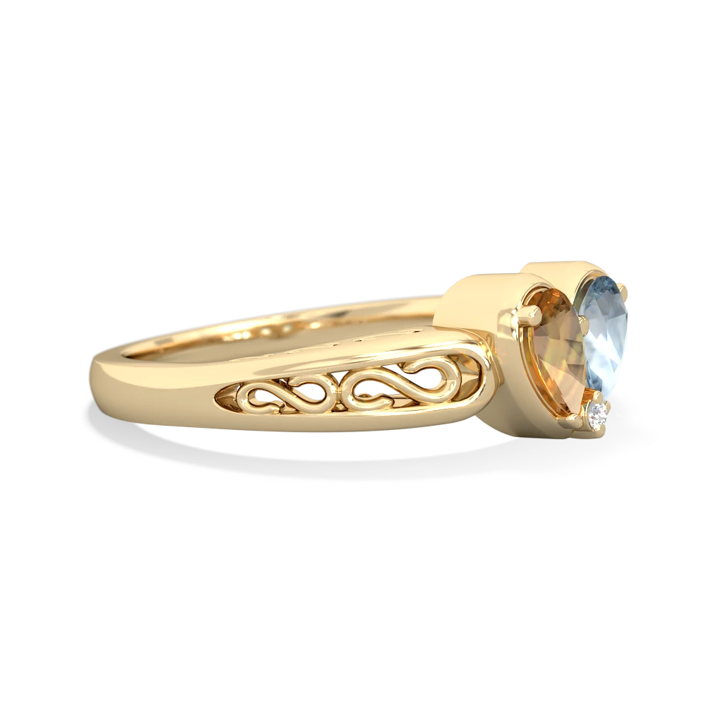 Citrine Filligree 'One Heart' 14K Yellow Gold ring R5070