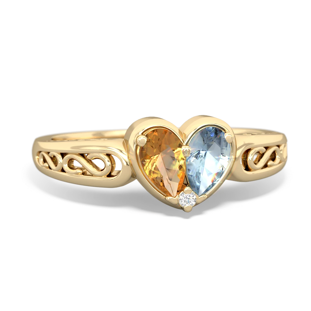 Citrine Filligree 'One Heart' 14K Yellow Gold ring R5070