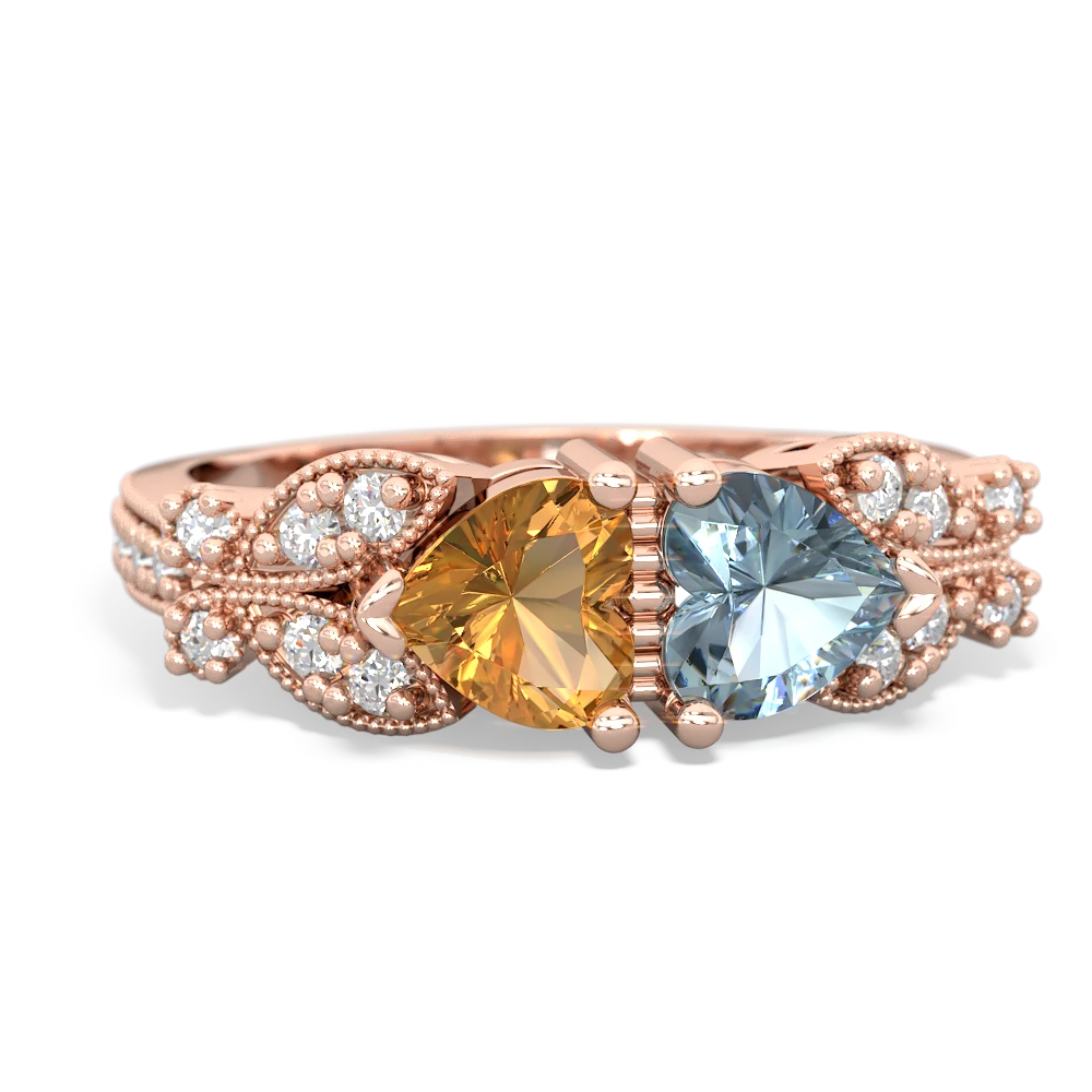 Citrine Diamond Butterflies 14K Rose Gold ring R5601