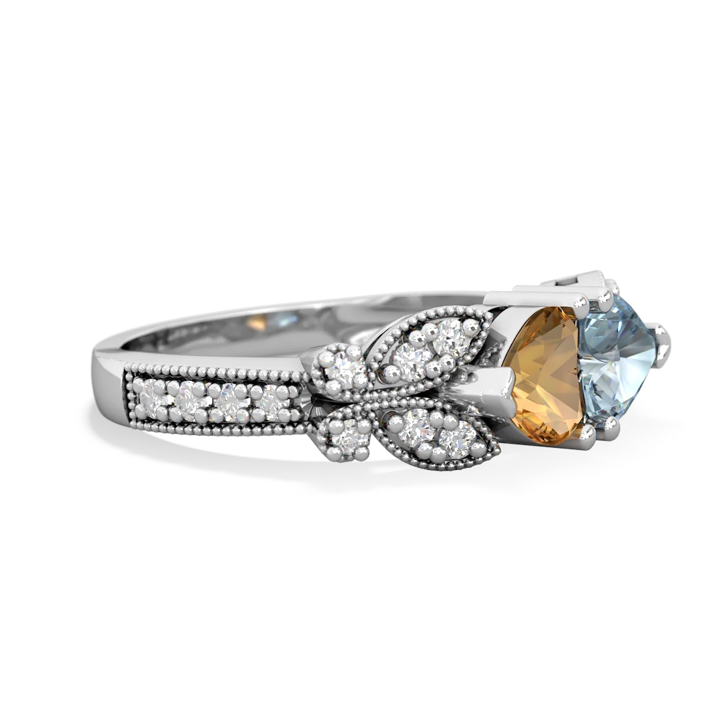 Citrine Diamond Butterflies 14K White Gold ring R5601