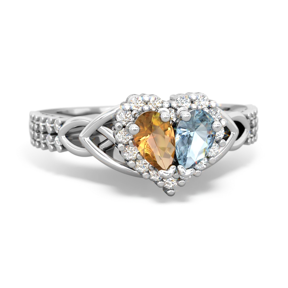 Citrine Celtic Knot Two Hearts As One 14K White Gold ring R2644HRT