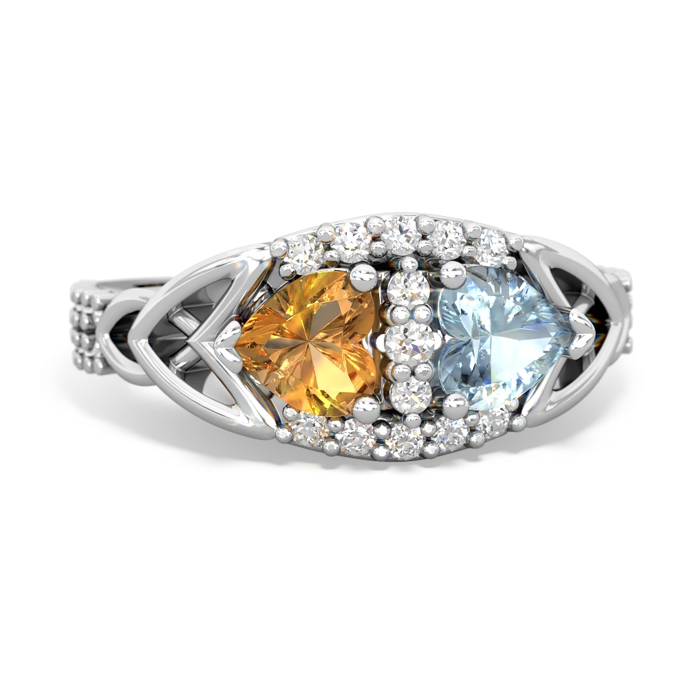 Citrine Sparkling Celtic Knot 14K White Gold ring R2645