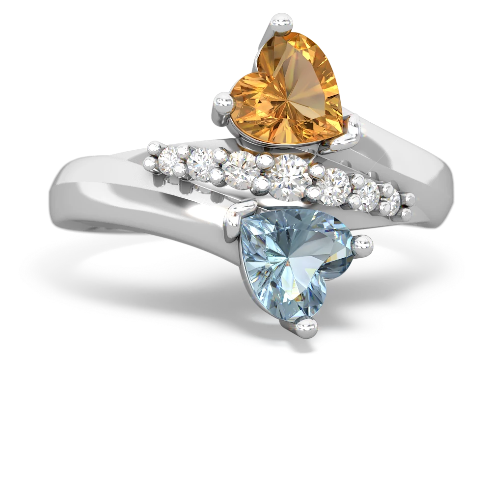 Citrine Heart To Heart 14K White Gold ring R2064