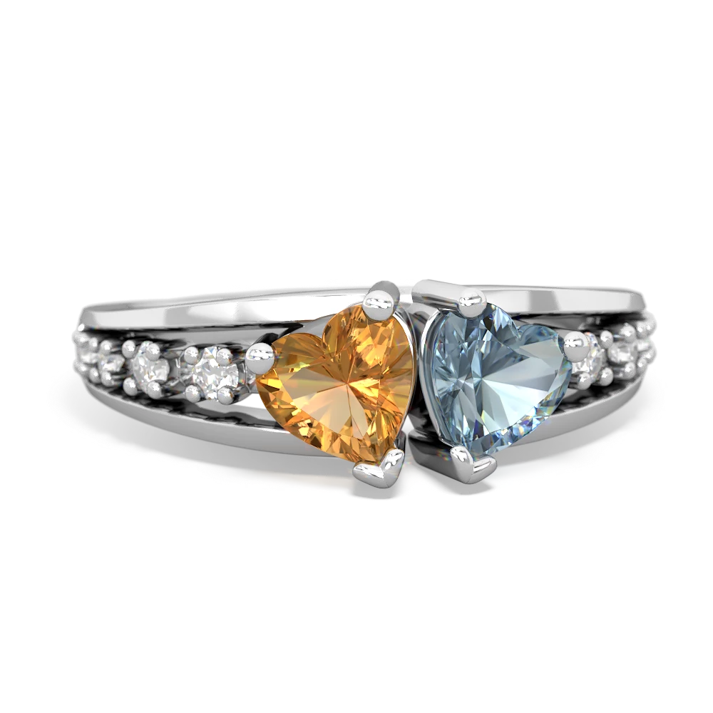 Citrine Heart To Heart 14K White Gold ring R3342