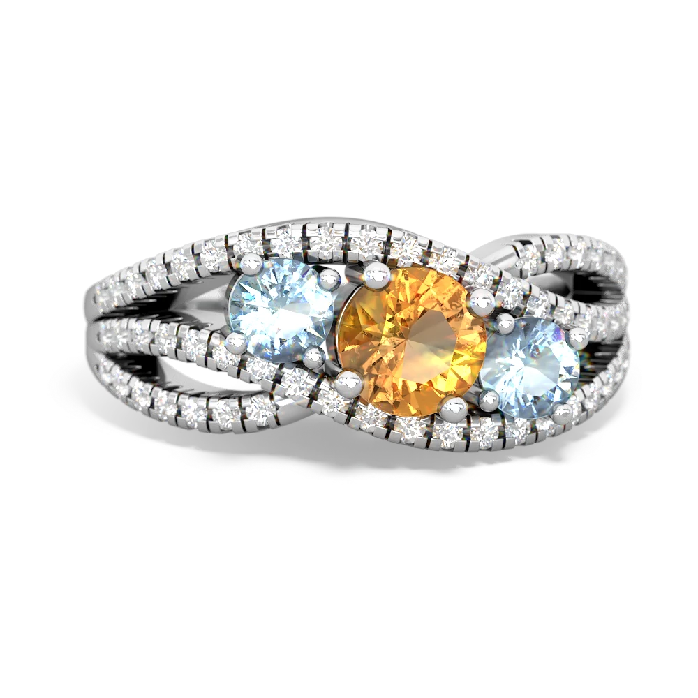 Citrine Three Stone Aurora 14K White Gold ring R3080