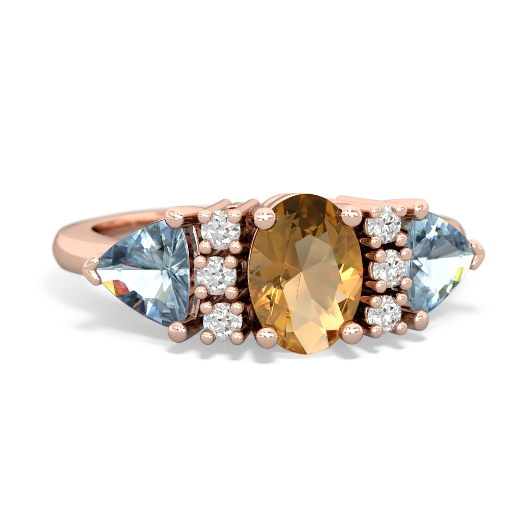 Citrine Antique Style Three Stone 14K Rose Gold ring R2186