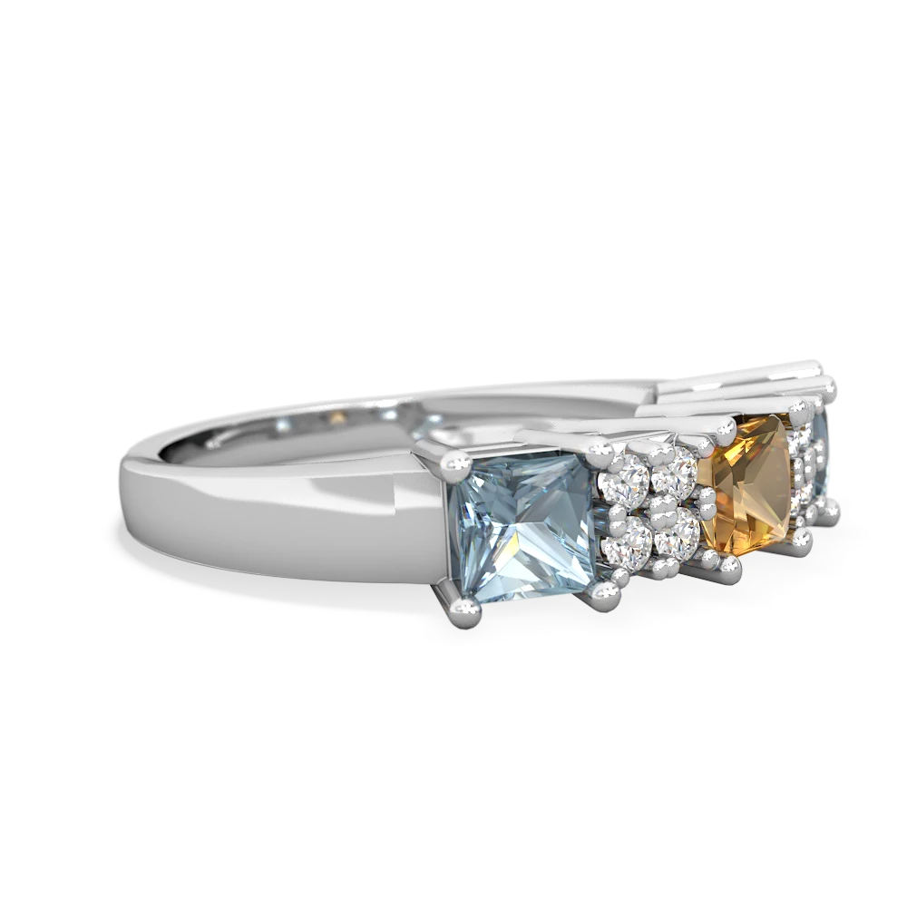 Citrine Three Stone Diamond Cluster 14K White Gold ring R2592