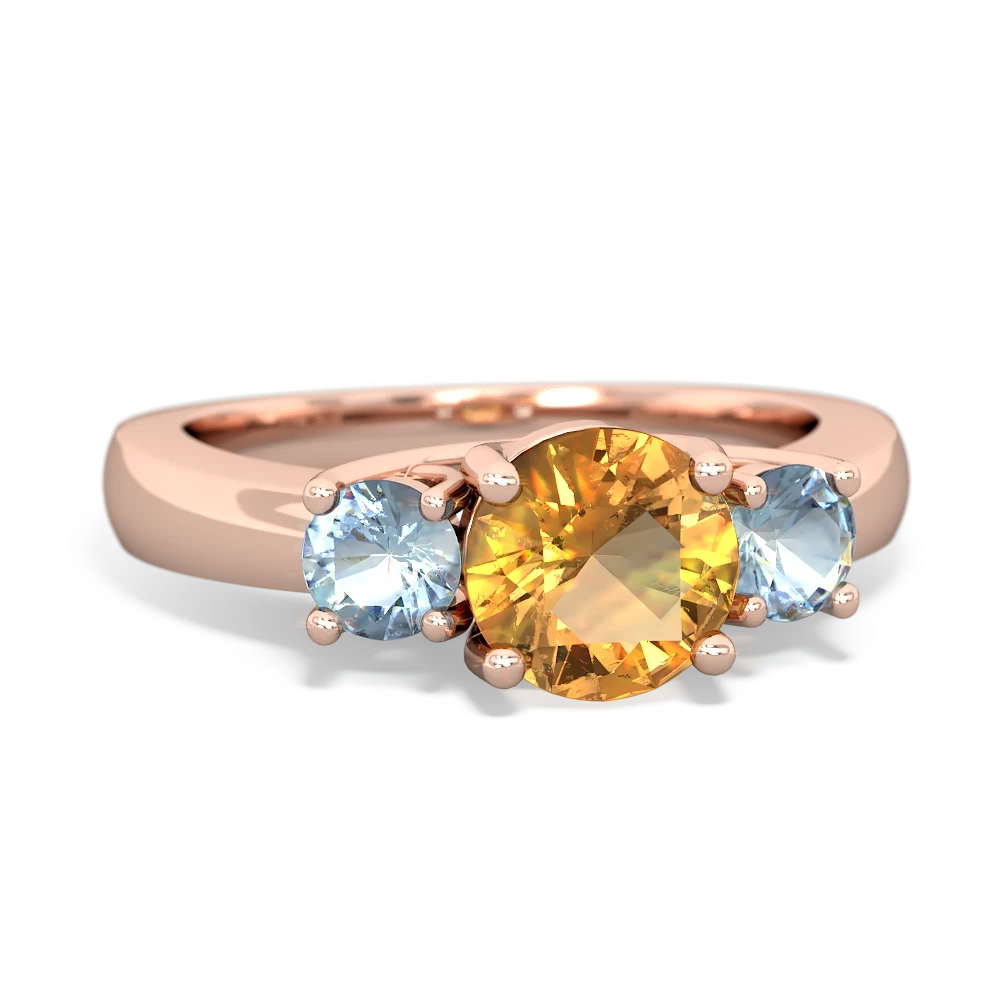 Citrine Three Stone Round Trellis 14K Rose Gold ring R4018