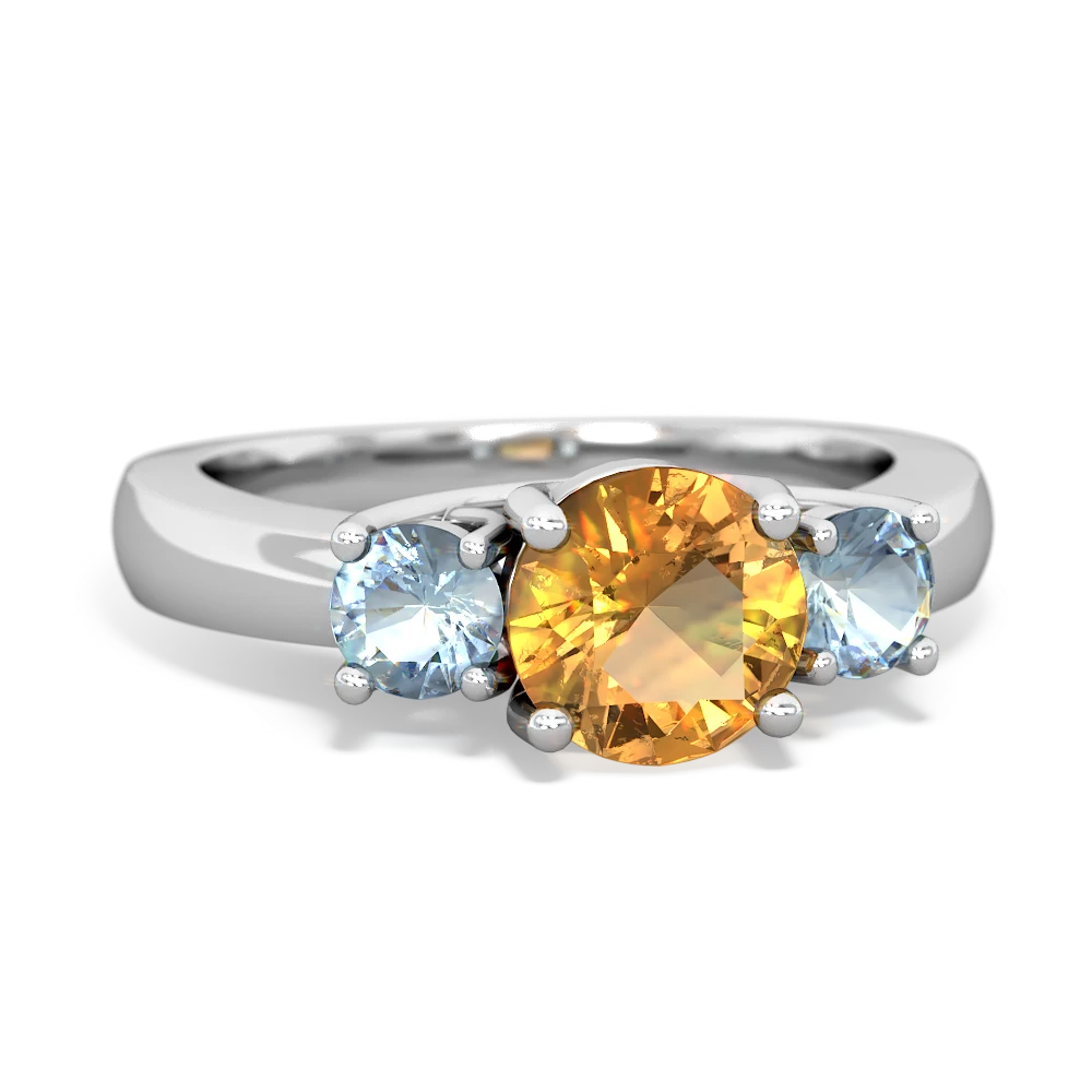 Citrine Three Stone Round Trellis 14K White Gold ring R4018