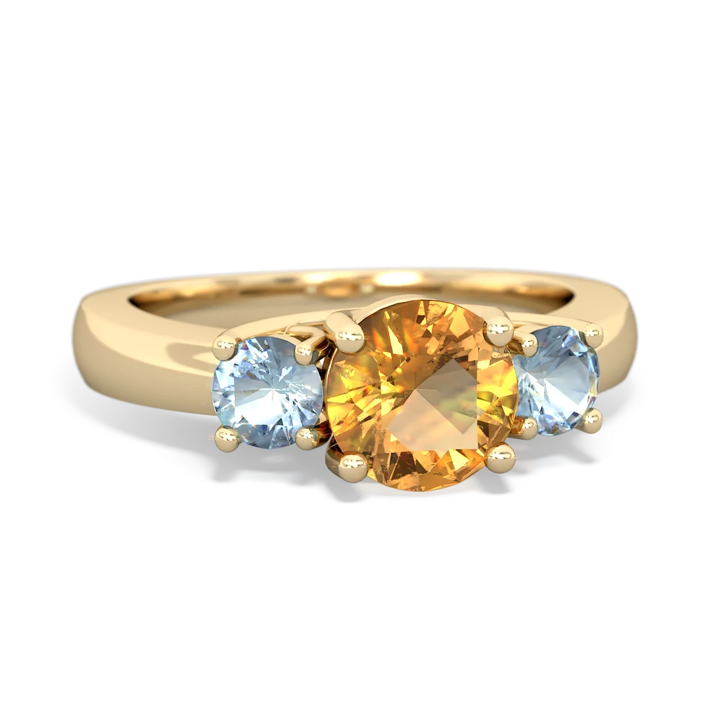 Citrine Three Stone Round Trellis 14K Yellow Gold ring R4018