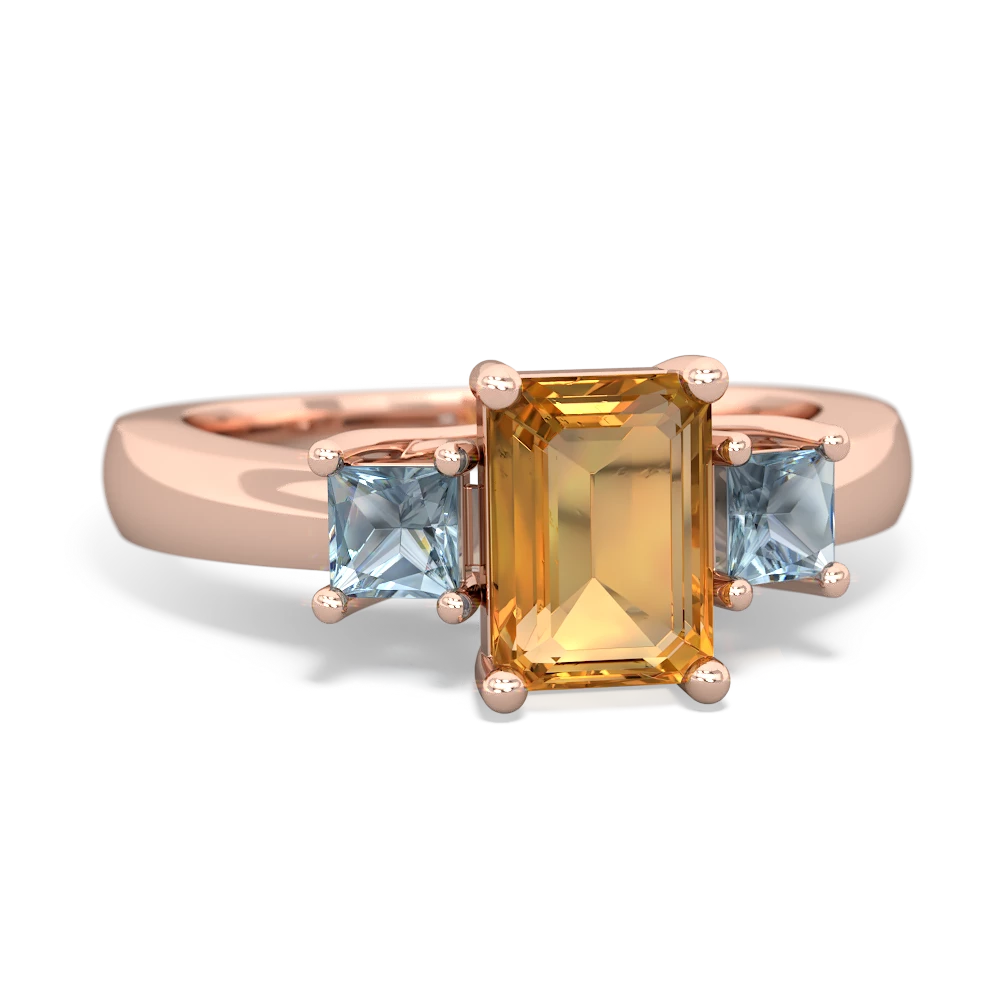 Citrine Three Stone Emerald-Cut Trellis 14K Rose Gold ring R4021