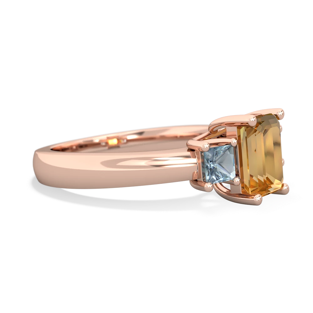 Citrine Three Stone Emerald-Cut Trellis 14K Rose Gold ring R4021