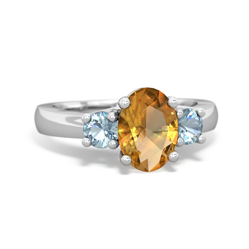 Citrine Three Stone Oval Trellis 14K White Gold ring R4024