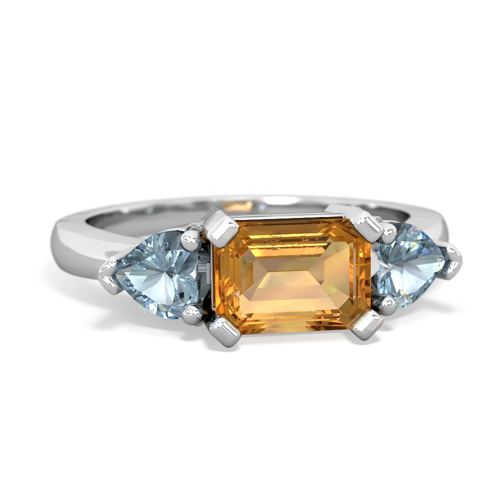 Citrine Three Stone 14K White Gold ring R5235