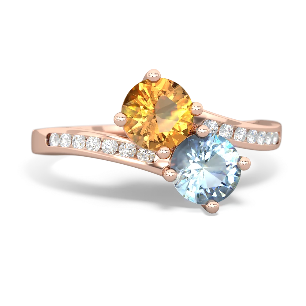 Citrine Channel Set Two Stone 14K Rose Gold ring R5303