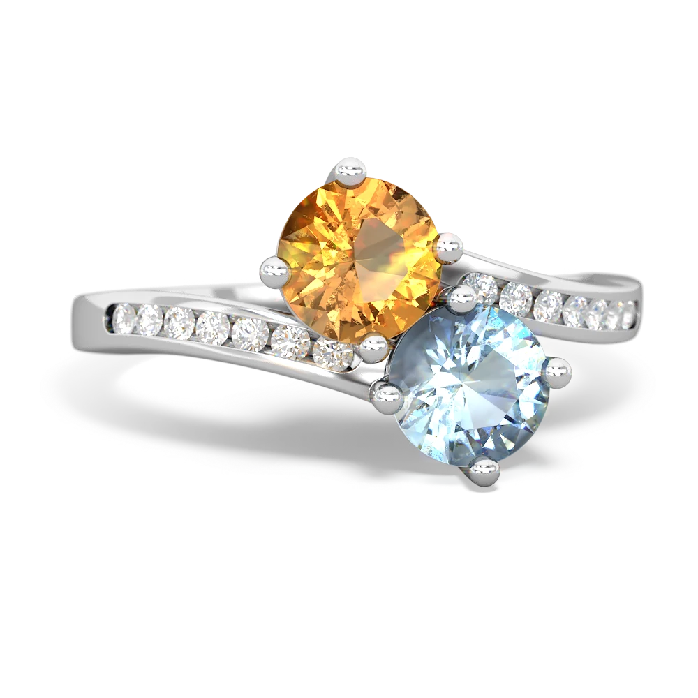 Citrine Channel Set Two Stone 14K White Gold ring R5303