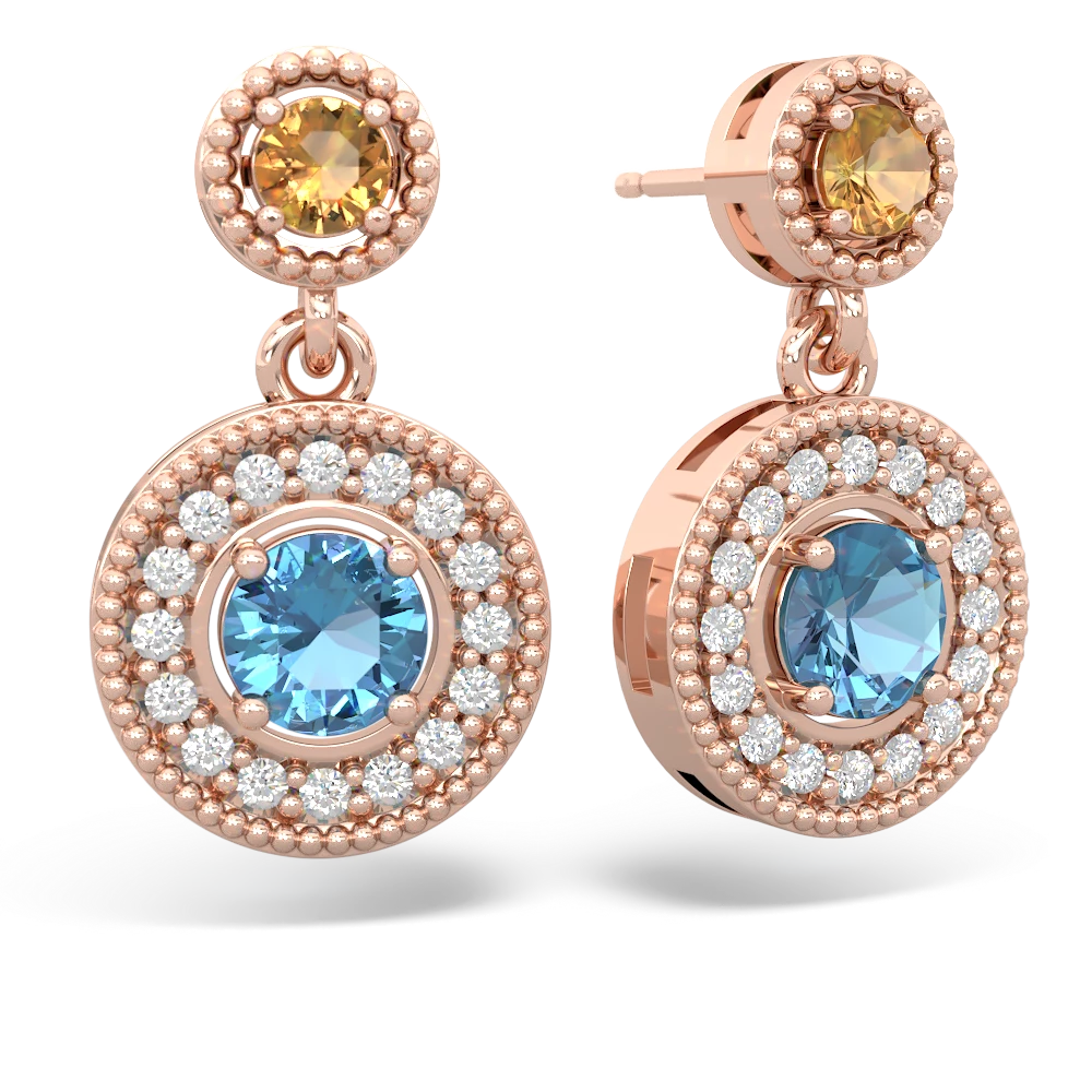 Citrine Halo Dangle 14K Rose Gold earrings E5319