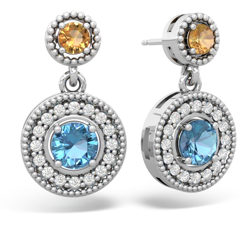 Citrine Halo Dangle 14K White Gold earrings E5319